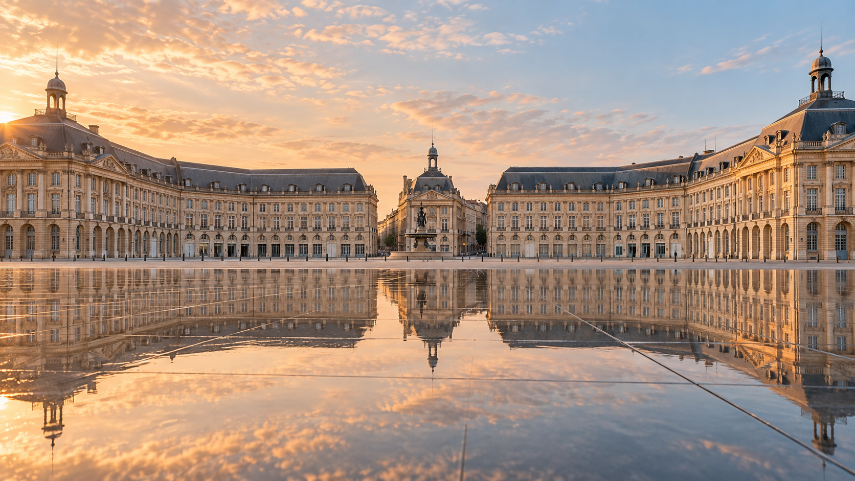 Évocation paysagère de Bordeaux et de la place de la Bourse, sans personnages